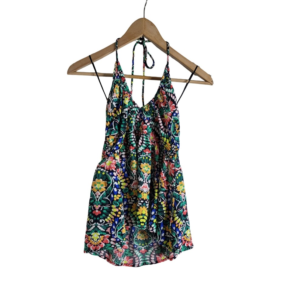 Old Navy Floral Paisley Halter Top Multi Color Smocked Back Size M Boho-Chic